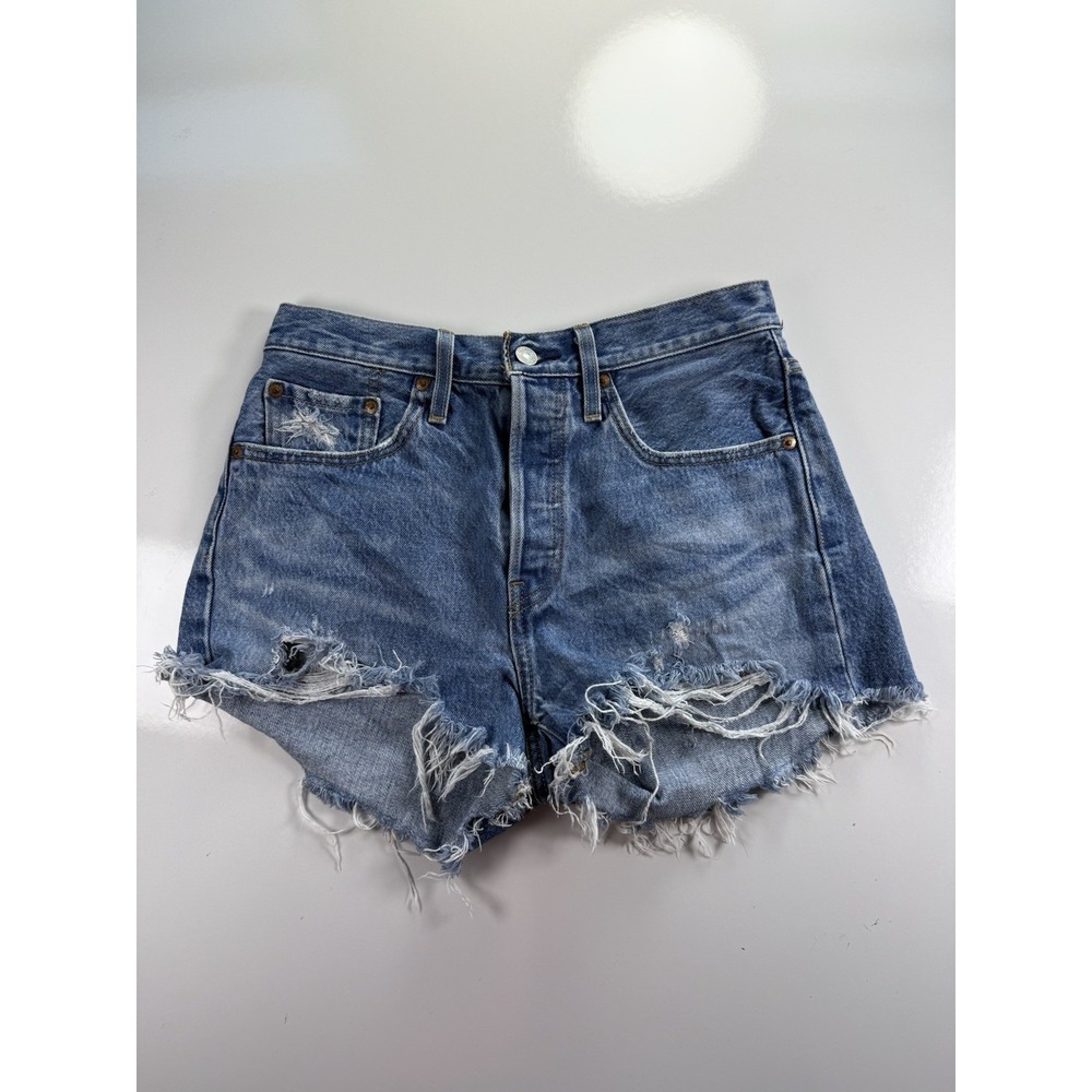 Levi's 501 Button Fly Shorts High Rise Size 27‎ Jean shorts cutoff Blue Cotton